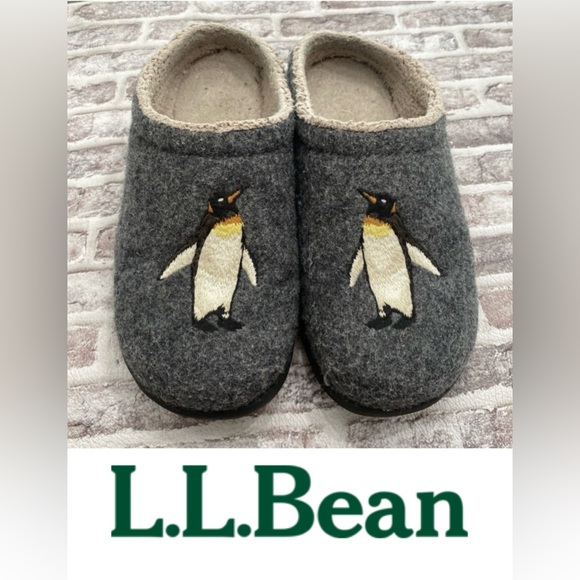 L.L. Bean Slippers Daybreak Penguin Wool Scuffs Clogs Fleece Womens‎ 9 305194 - Picture 1 of 7